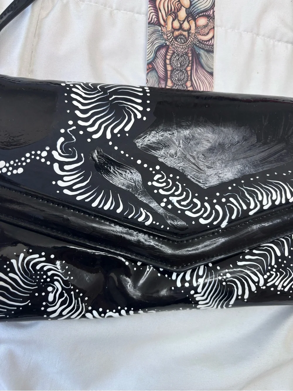 Black & White Patterned Crossbody Clutch -Hand painted. One of a kind.